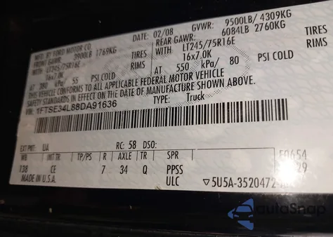 2008 Ford E-350 Super Duty Commercial/Recreational z USA, uszkodzony, nr VIN 1FTSE34L88DA91636